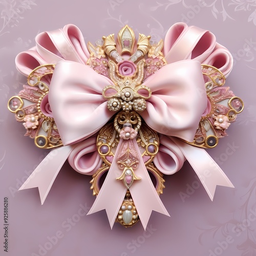 An exquisite pink bow with gold and crystal embellishments, perfect for adding a touch of luxury.