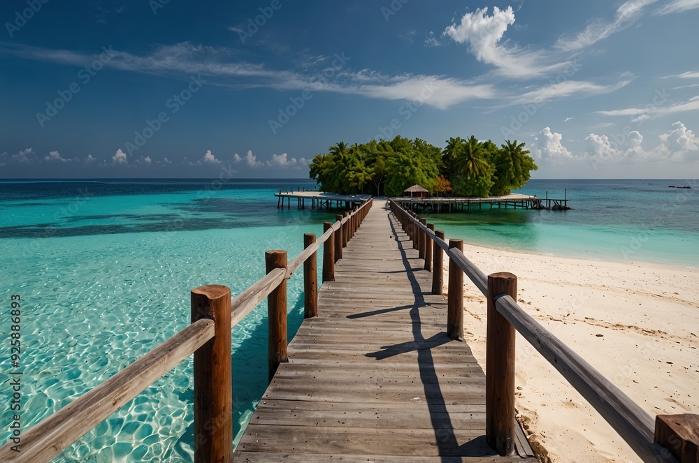 Beautiful tropical Maldives island scene blue sea, blue sky holiday vacation vertical background. Beautiful tropical Maldives island scene blue sea, blue sky holiday vacation vertical background.