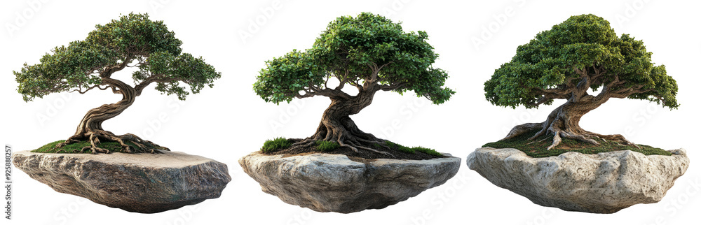 Bonsai tree set isolated on transparent background perfect for zen garden or nature themes