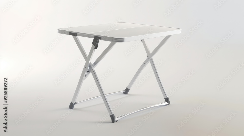 Create a dining table with a compact, foldable design and a sleek, metal frame. Create a dining table with a compact, foldable design and a sleek, metal frame.