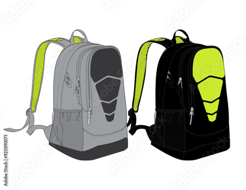 Sport Backpack CAD Technical Fashion Illustration Schoolbag Vector Design Template	