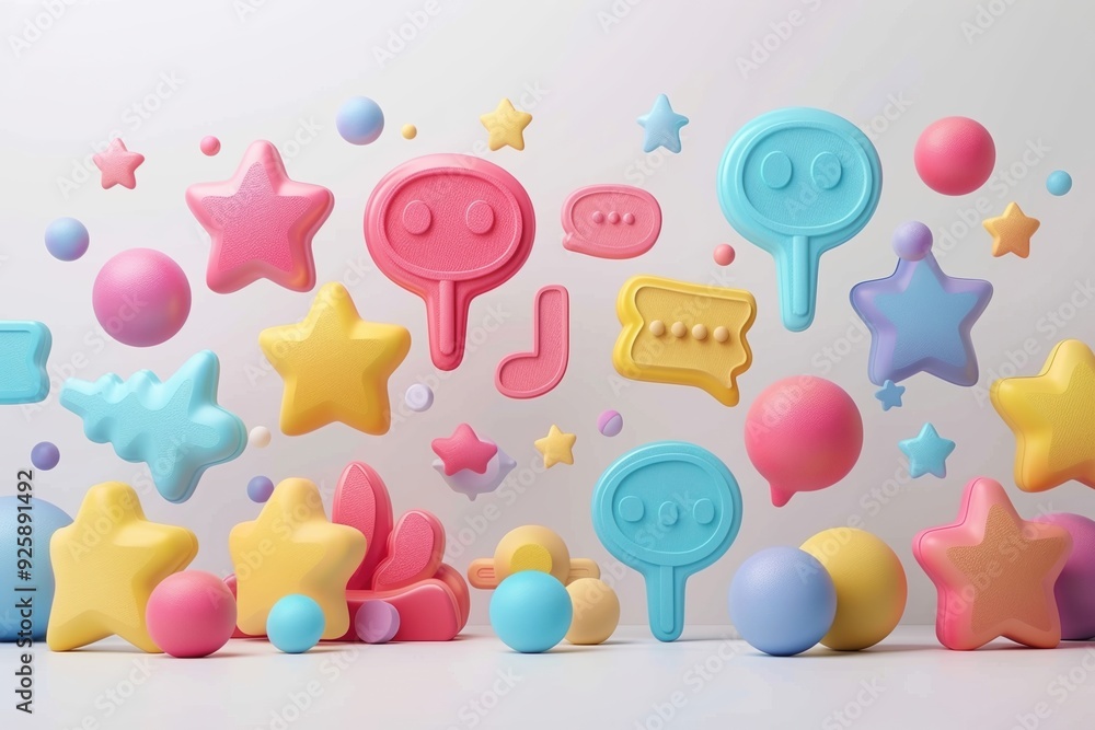Playful pastel shapes and speech bubbles in 3D design Background Playful pastel shapes and speech bubbles in 3D design Background