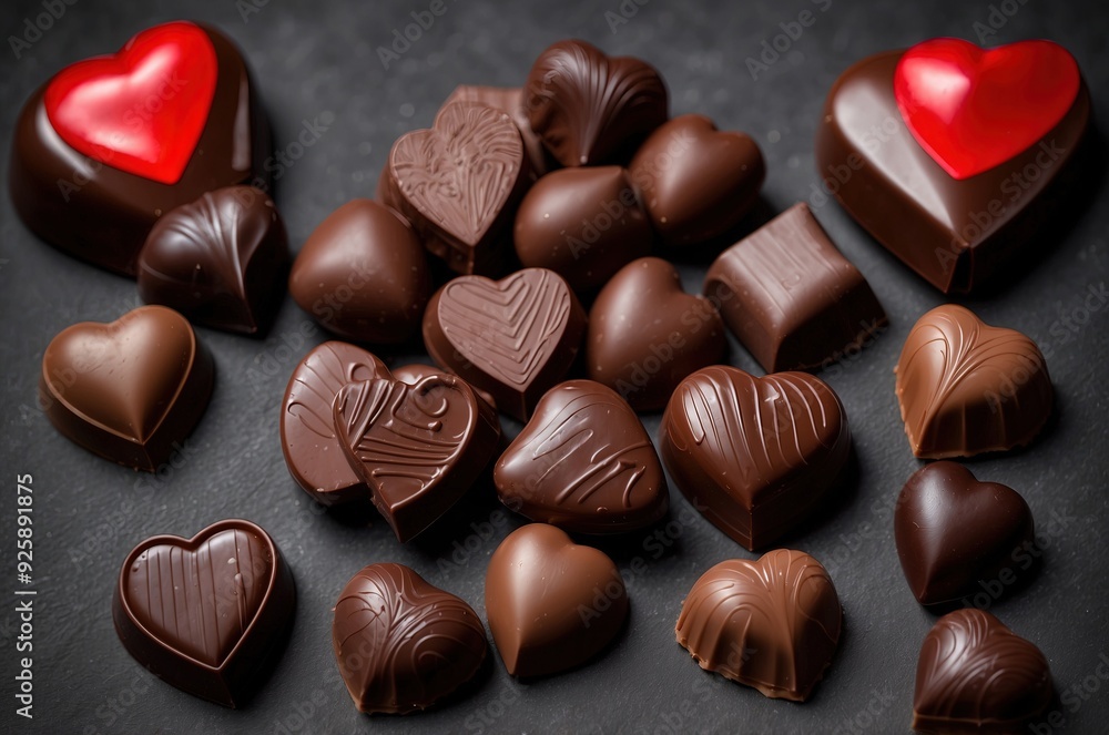 Chocolate with heart-shaped chocolate taken on a dark background and various chocolates Chocolate with heart-shaped chocolate taken on a dark background and various chocolates