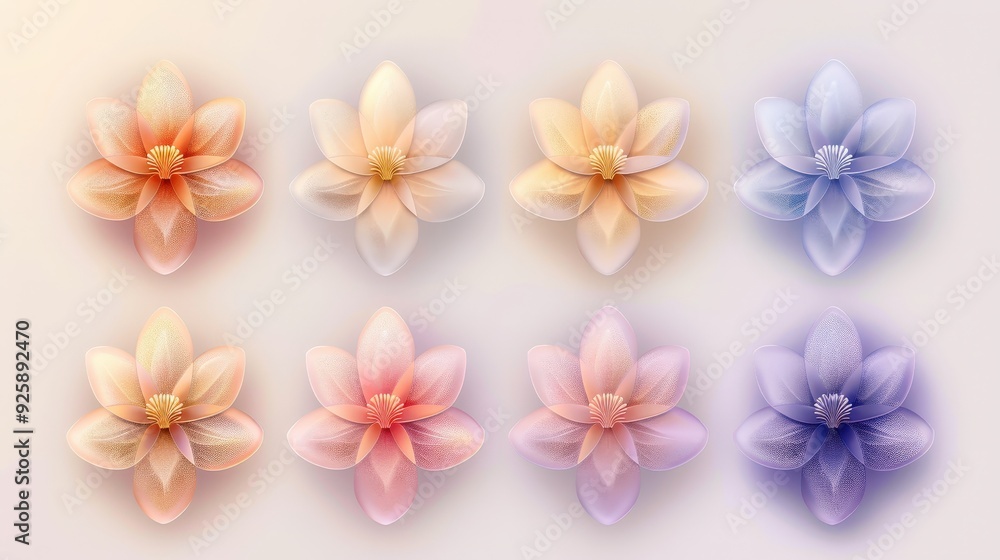 Create a flower icon with a gradient effect that shifts from light to dark hues. Ensure the petals have a soft, rounded shape for a gentle appearance Create a flower icon with a gradient effect that shifts from light to dark hues. Ensure the petals have a soft, rounded shape for a gentle appearance