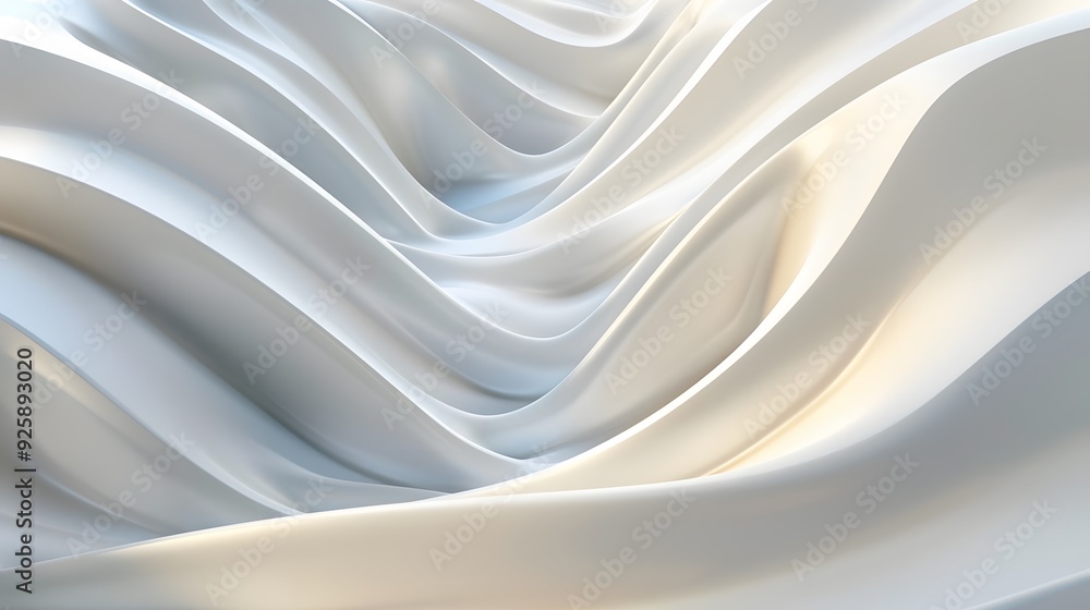 Fototapeta premium Illustration of a refined 3D background with flowing white and gray stripes, forming a wavy pattern that exudes elegance and brightness.