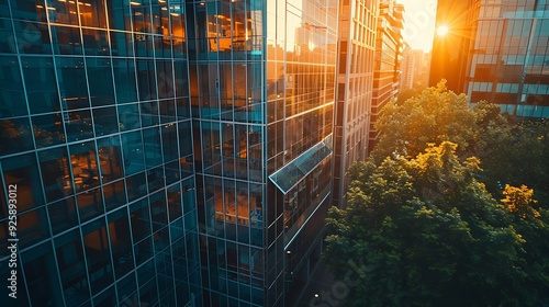 Wallpaper Mural Aerial perspective of a tech startup's headquarters, sleek and modern building, busy and productive environment, sunlight reflecting off glass windows, indicating corporate success, hd quality, Torontodigital.ca