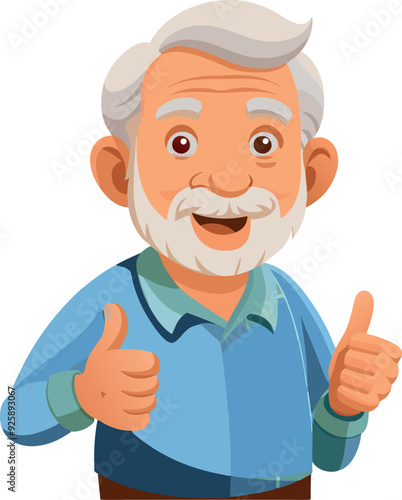 Smiling senior man with grey hair and beard showing thumbs up-