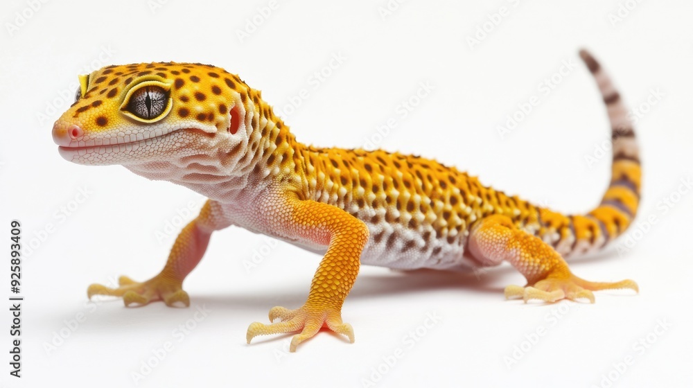 Leopard Scratch. Gecko Shedding Skin and Eating in Closeup View Leopard Scratch. Gecko Shedding Skin and Eating in Closeup View