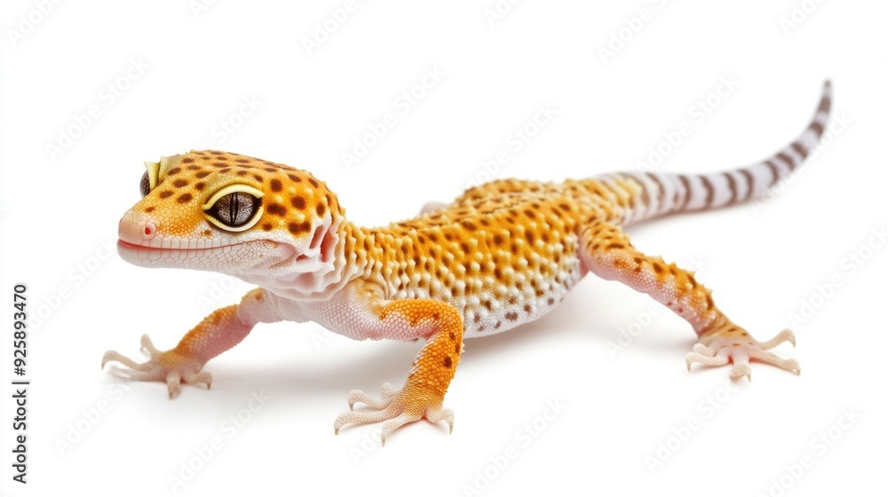 Naklejka premium Leopard Scratch. Gecko Shedding Skin and Eating, Showing Fat Tail and Sharp Claws