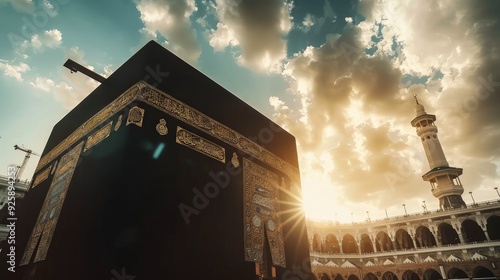 Muslims perform their worship at the Holy Kaaba. Circumambulation around the Kaaba. Umrah, Hajj