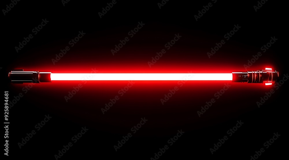 A red lightsaber with a silver on a dark background. A red lightsaber with a silver on a dark background.
