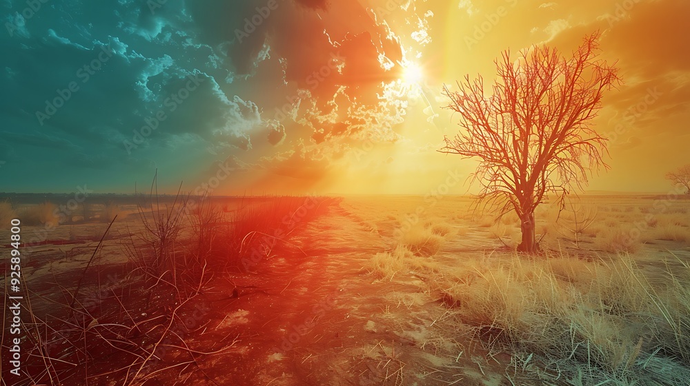 Photo & Art Print A panoramic view of a global temperature rise chart ...