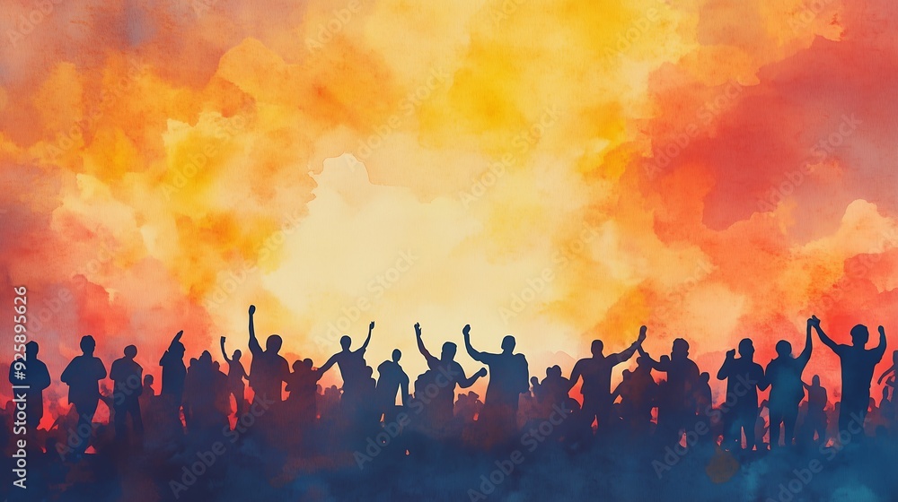 sillhouette peoples at concert watercolor style sillhouette peoples at concert watercolor style