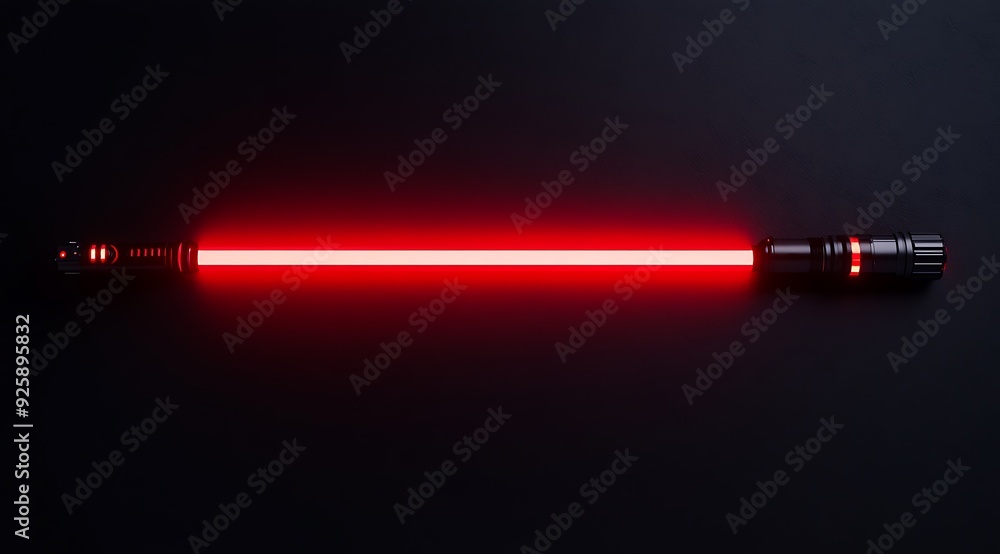 A red lightsaber with a silver on a dark background. A red lightsaber with a silver on a dark background.