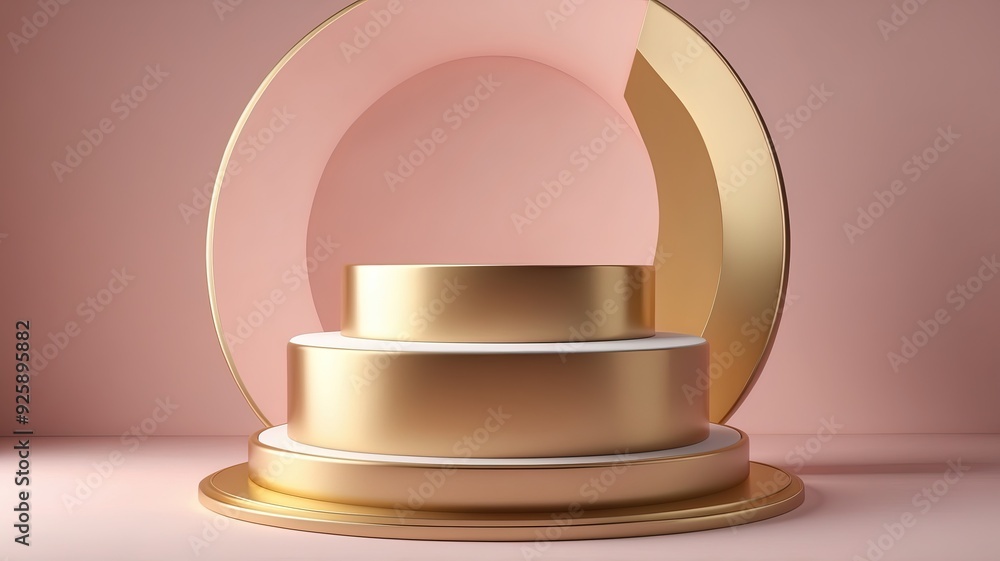 Graphic Design 3D rendering of empty round pastle and gold podium Graphic Design 3D rendering of empty round pastle and gold podium