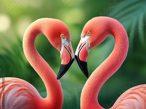 Flamingos in love, tropical paradise. photo