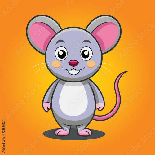 a cartoon of a mouse with a pink tail and a white belly