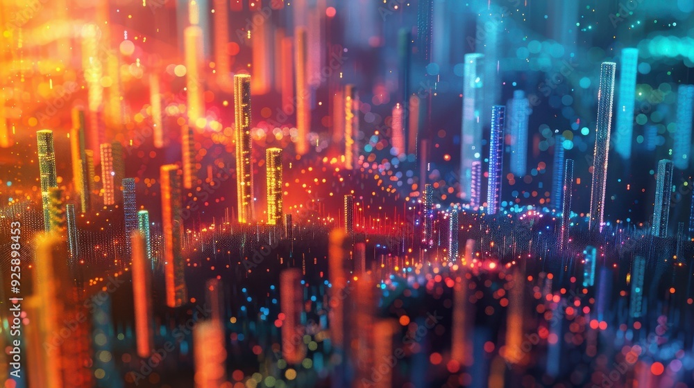 Colorful glowing city lights on a festive night with a starry backdrop Colorful glowing city lights on a festive night with a starry backdrop