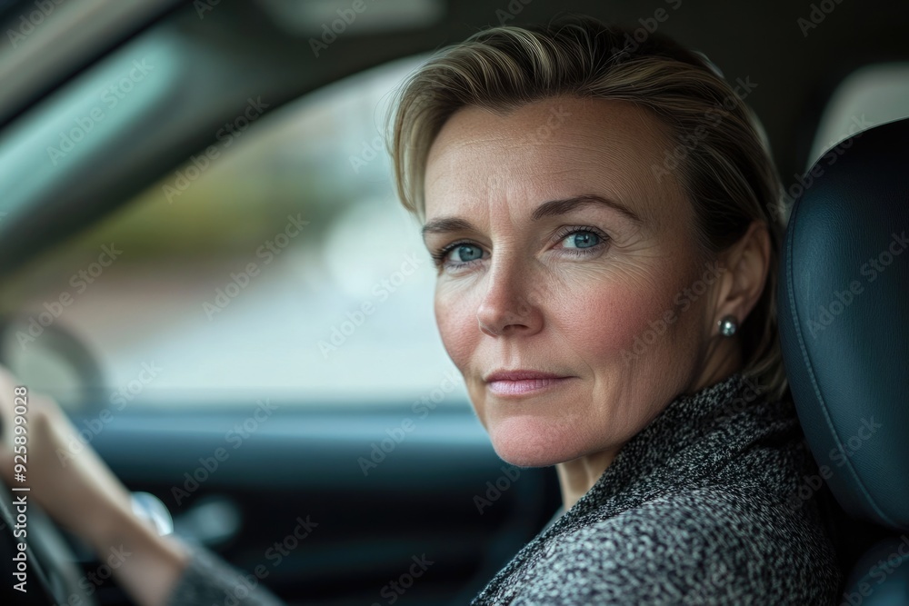 Driving Safely. Portrait of a Middle-aged Businesswoman Sitting in Car Driving Safely. Portrait of a Middle-aged Businesswoman Sitting in Car