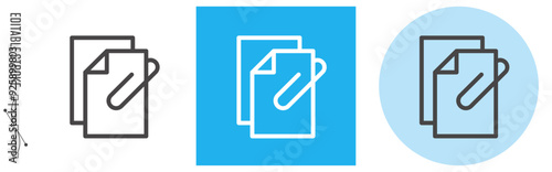 クリップでまとめた添付書類、資料、文書などのドキュメント｜ライン・アイコン　[線の編集可能]