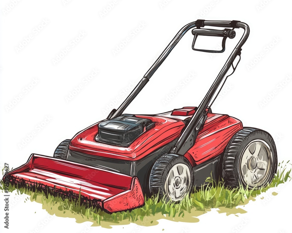 Lawn Mower Clip Art. Red Landscaping Tool for Trimming Occupation Lawn Mower Clip Art. Red Landscaping Tool for Trimming Occupation