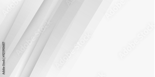 White abstract geometric background as stage with crossed lines, corners and polygon shapes as wall, wood table in soft light gradient white color grey background