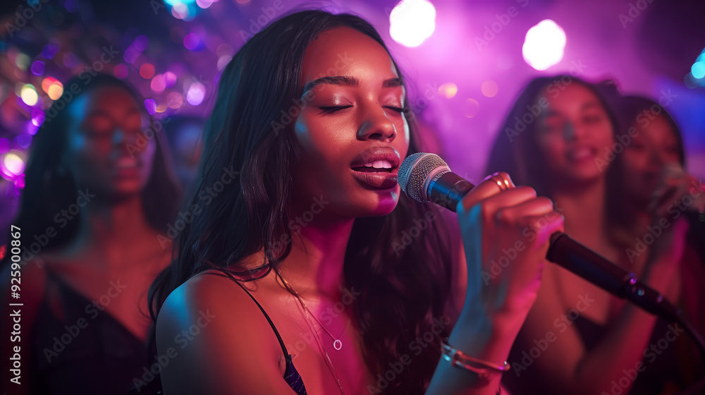 Young women singing in an elegant night club Young women singing in an elegant night club