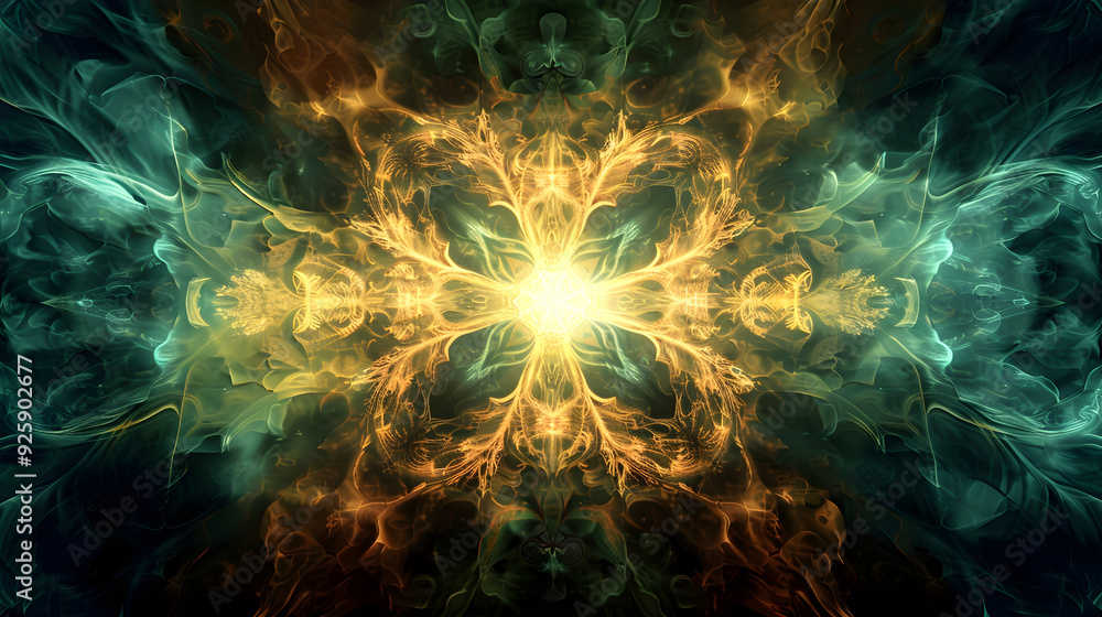 Obraz premium Abstract Background with Golden and Teal Swirls Illustration