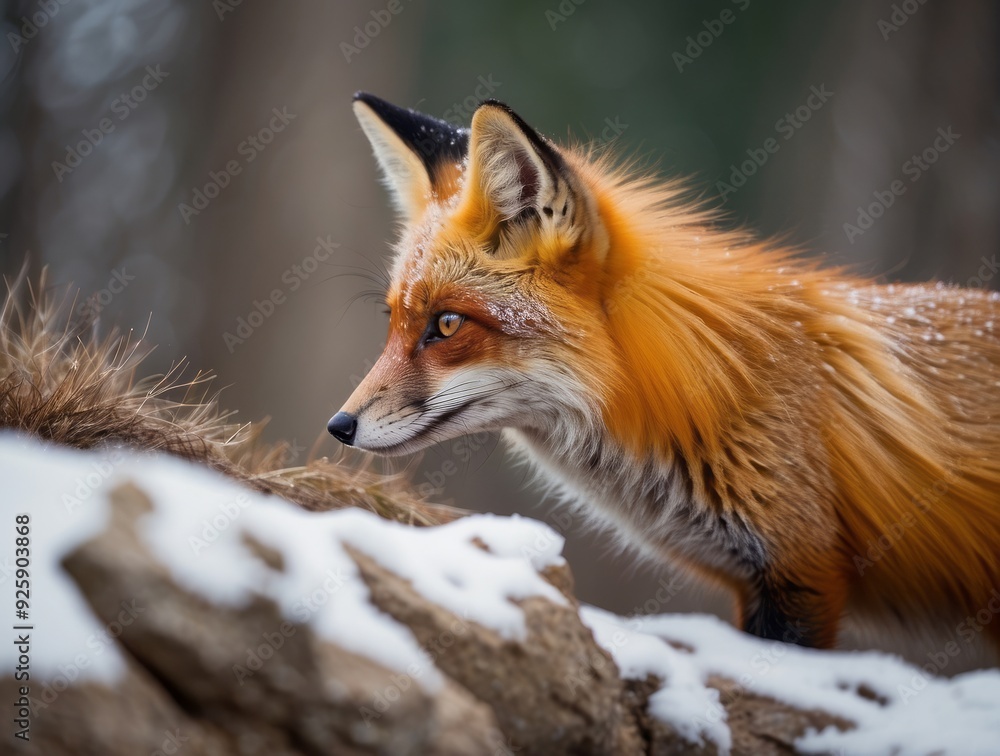 Obraz premium Red Fox in Snowy Forest, Headshot Looking Right