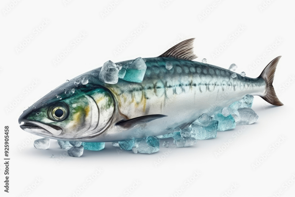 Mackerel Fish Under Ice Cube with Spilled Ice Cubes High Resolution Food Photography Perfect for Seafood Ads Restaurant Menus and Culinary Visuals Mackerel Fish Under Ice Cube with Spilled Ice Cubes High Resolution Food Photography Perfect for Seafood Ads Restaurant Menus and Culinary Visuals