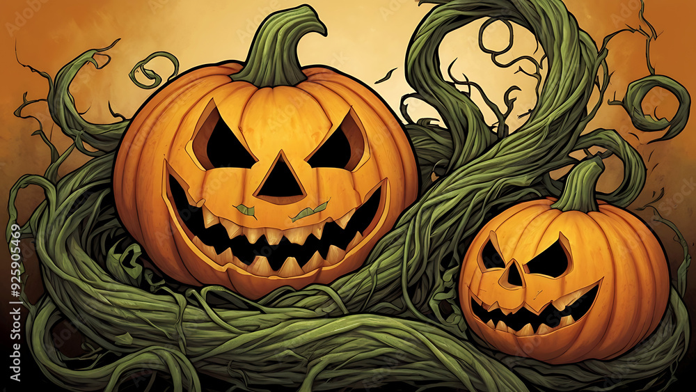 Halloween angry pumpkin, jack-o'-lantern with a twisted stem. Halloween angry pumpkin, jack-o'-lantern with a twisted stem.