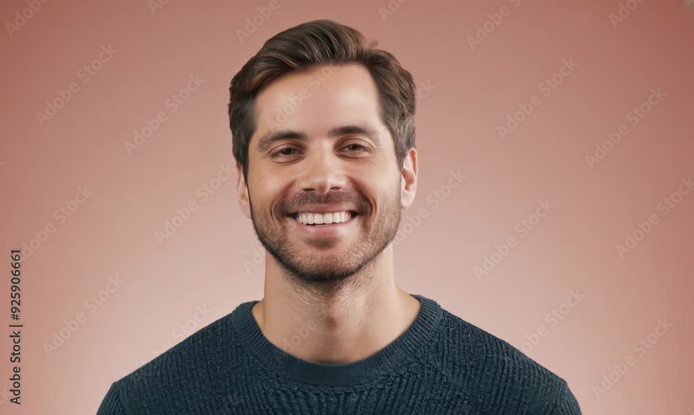 Portrait of a handsome young man smiling against a pink background. Portrait of a handsome young man smiling against a pink background.