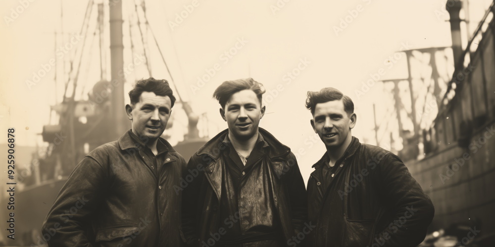 Fototapeta premium seamen, colleagues, sailors, young days. 
