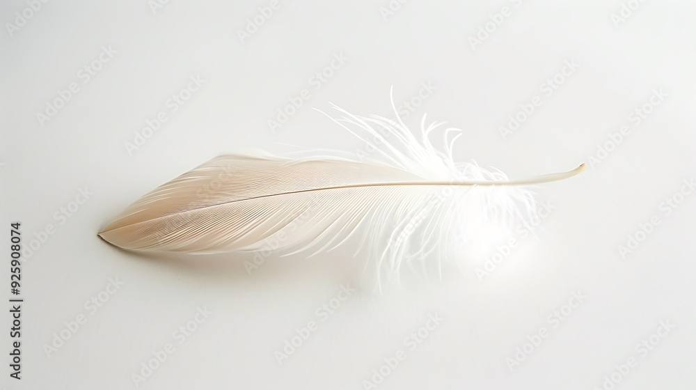 Obraz premium Single feather on a white background. Light and delicate.