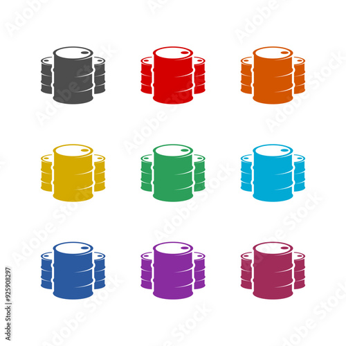 Oil drum container icon isolated on white background. Set icons colorful