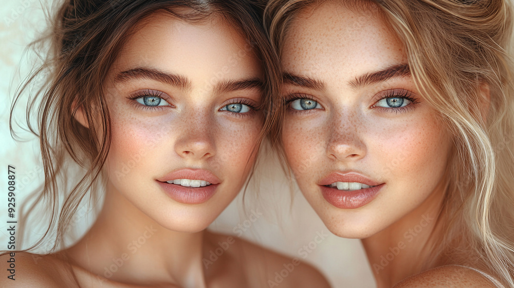 two young girls, blonde, brunette. model appearance. product advertising. two young girls, blonde, brunette. model appearance. product advertising.