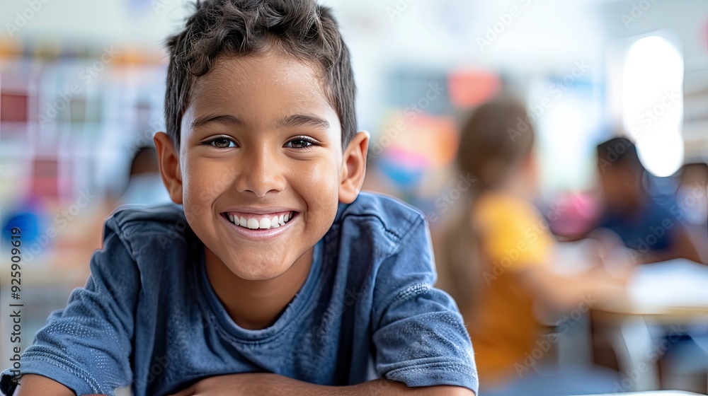 Smiling Young Boy in Classroom. Smiling Young Boy in Classroom.