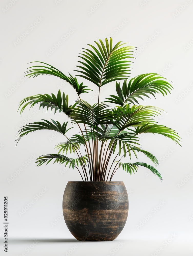 Obraz premium Tree leaves in a pot, plain color background