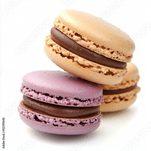 Close up of macarons on an isolated white background