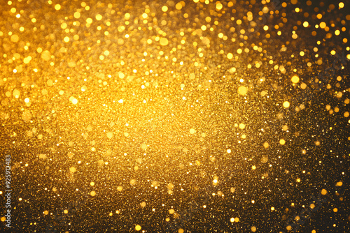 gold Sparkling Lights Festive background with texture. Abstract Christmas twinkled bright bokeh defocused and Falling stars. Winter Card or invitation