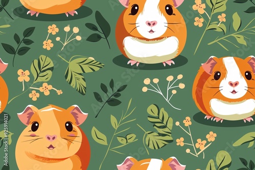 Adorable guinea pig design. Repeated animal backdrop with amusing cavy companion, cute infant rodent figure. Endlessly repeating motif for textile photo