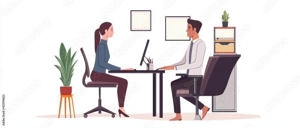 Therapist performing a posture assessment on an office worker, with ergonomic adjustments suggested to reduce office syndrome, posture therapy, ergonomic adjustments Therapist performing a posture assessment on an office worker, with ergonomic adjustments suggested to reduce office syndrome, posture therapy, ergonomic adjustments