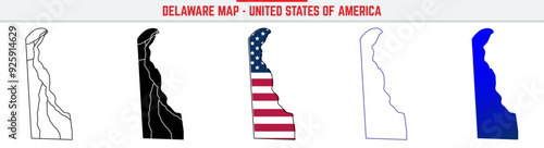 Delaware Map with editable stroke icon. Delaware USA State thin line icon, Delaware map vector illustration, Delaware, DE silhouette vector map