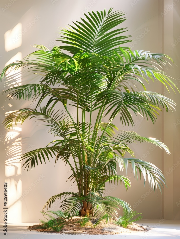 Fototapeta premium Tree leaves in a pot, plain color background
