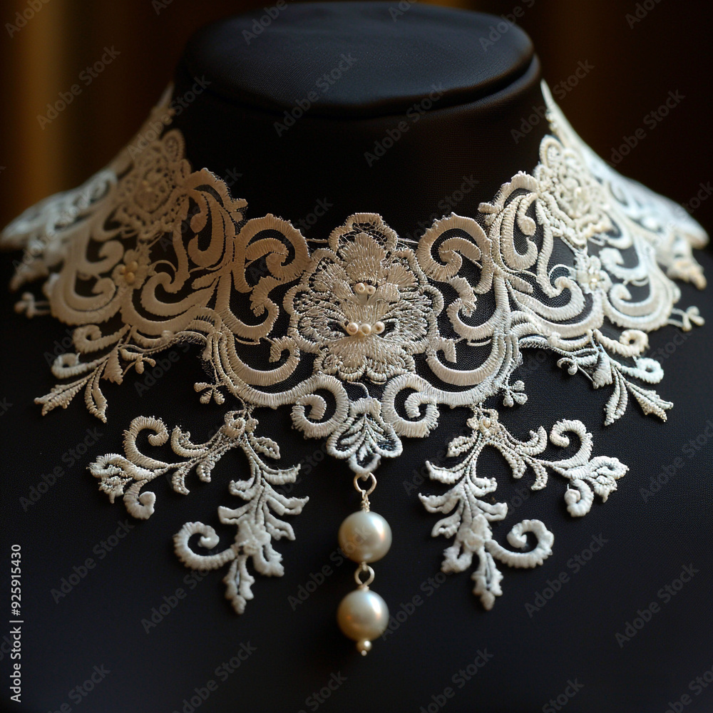 A timeless piece that showcases the allure of lace and floral motifs, this white necklace is a must-have accessory. A timeless piece that showcases the allure of lace and floral motifs, this white necklace is a must-have accessory.