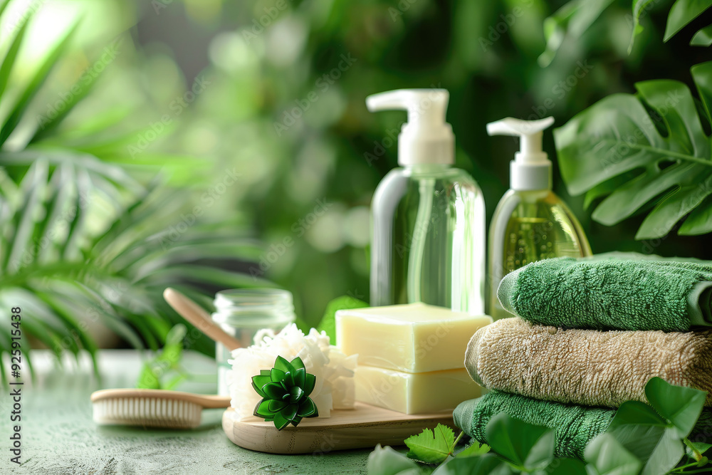 Eco-friendly detergents for the home on a light background Eco-friendly detergents for the home on a light background