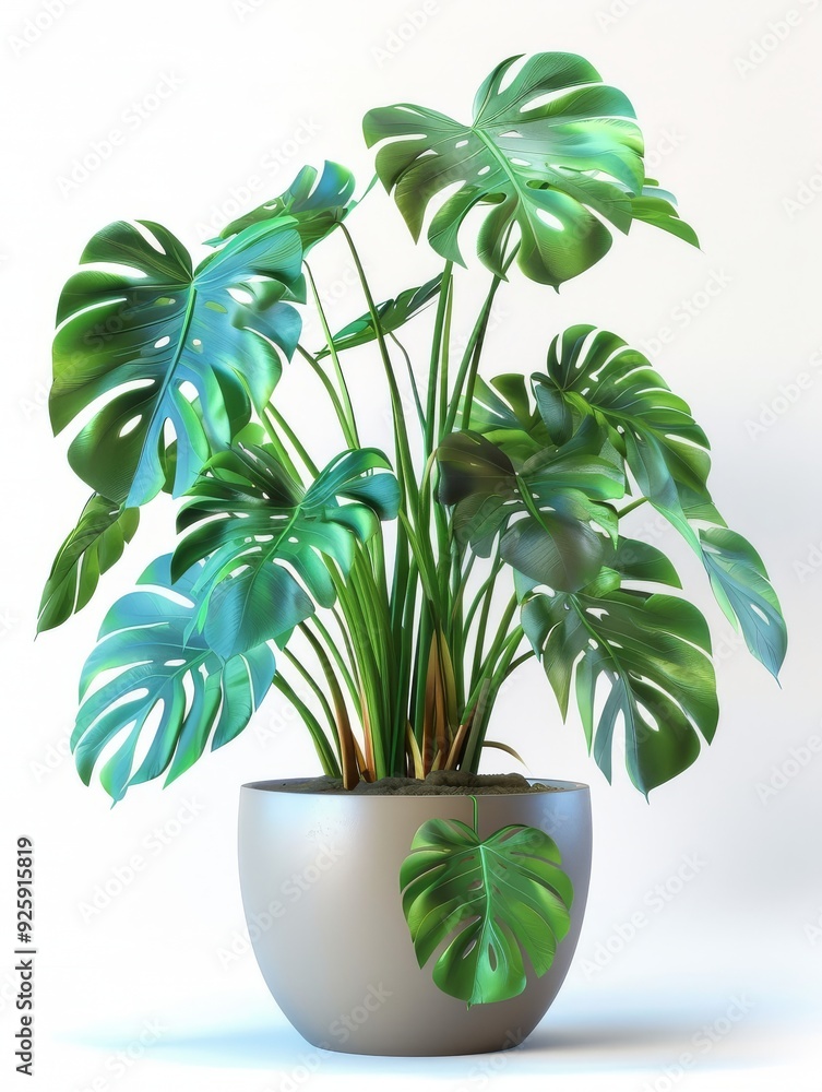 Tree leaves in a pot, plain color background Tree leaves in a pot, plain color background