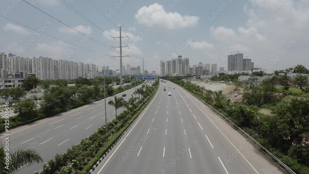 Above View of Highway With Vehicles Moving At Day Time Above View of Highway With Vehicles Moving At Day Time