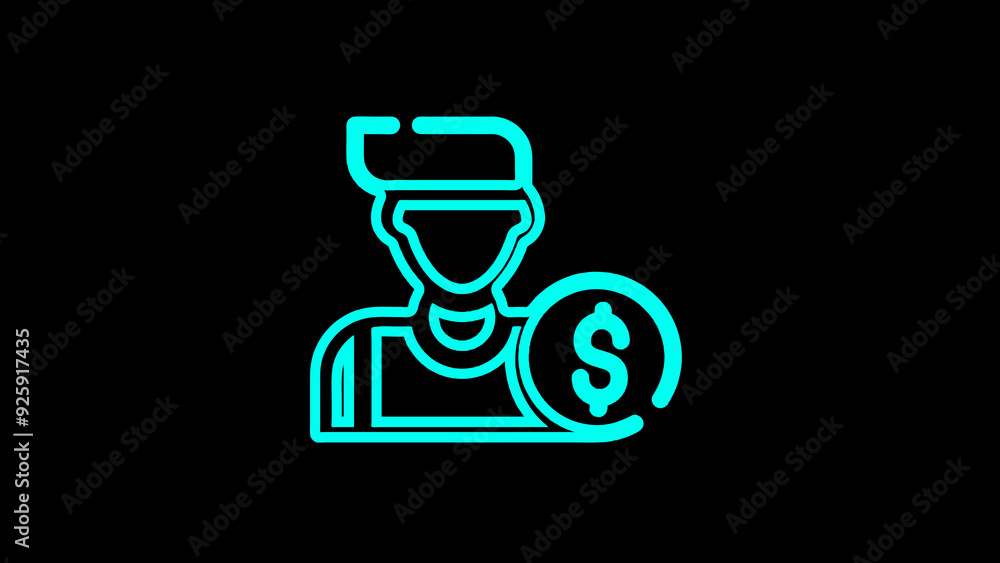 Neon Worker and Dollar Icon, Yellow Glowing Economy Figure, Luminous Financial Worker, Modern Currency Symbol, Glowing Yellow Labor and Money Icon Neon Worker and Dollar Icon, Yellow Glowing Economy Figure, Luminous Financial Worker, Modern Currency Symbol, Glowing Yellow Labor and Money Icon