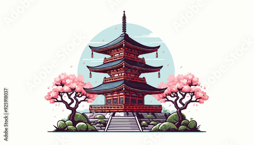 japanese pagoda and cherry blossoms